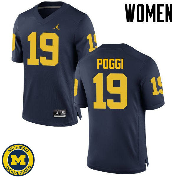 Womens Michigan Wolverines #19 Henry Poggi Navy University Jersey